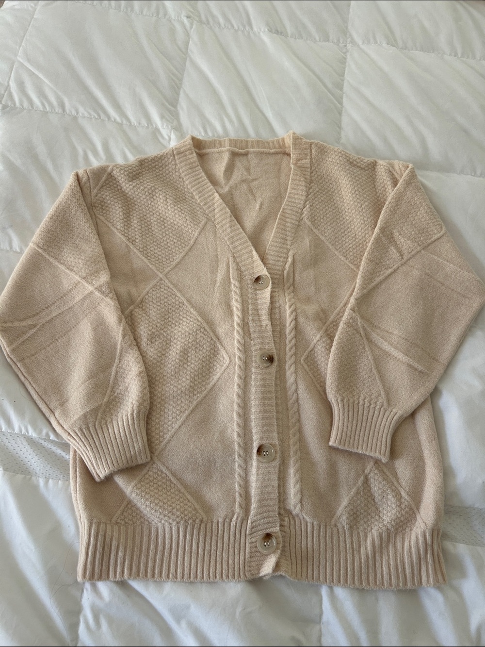 Amazon Women's Cream Knit Button-Front Cardigan